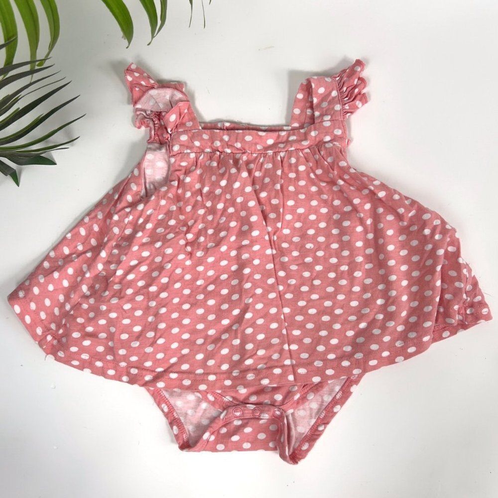 Quiltex Baby Girls Pink Barbiecore Polka Dot Sunsuit Ruffled Onesie Dress / 12M